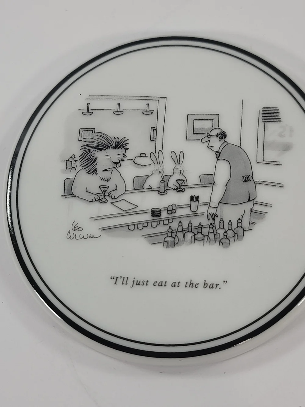 New Yorker Magazine Cartoon Ceramic Coaster Set of 6 Restoration Hardware Cork